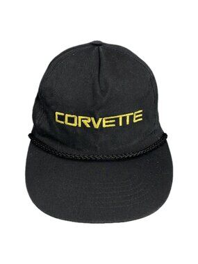 Vtg Corvette Baseball Hat Mens One Size Black 100% Cotton Braided Rope Snapback